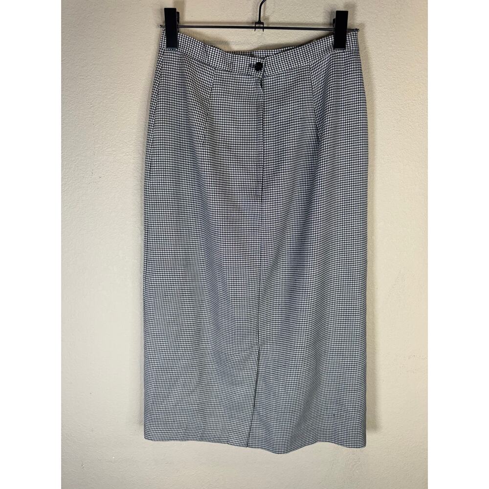 Vintage‎ Michel T Skirt Fits M Black White Houndstooth Wool Blend Pencil Preppy